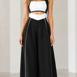Colorblock Cutout Wide-Leg Sleeveless Jumpsuit