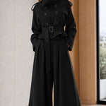 Women's Double-Breasted Trench Jacket and High-Waist Wide-Leg Pants Set