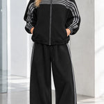 Women's Striped Zip-Up Track Jacket and Wide-Leg Sweatpants Set