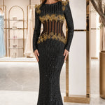Long Sleeve Sequin Illusion Corset Evening Gown