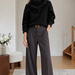 Women's Asymmetric Drape Cowl Neck Ribbed Knit Sweater