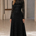 Women's Long-Sleeve Sequin Lace Evening Gown