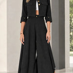 Women's Cropped Jacket and Wide-Leg Pants Two-Piece Set