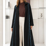 Embroidered Trim Longline Open Front Abaya Maxi Duster Coat