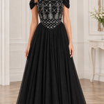 Off-the-Shoulder Beaded Bodice Tulle Formal Evening Gown