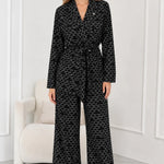Women's Geometric Print Belted Blazer and Wide-Leg Pants Set