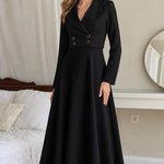 Double-Breasted Blazer A-Line Midi Dress with Notched Lapel