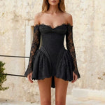 Off-The-Shoulder Lace Long Sleeve Mini Dress