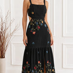 Women's Floral Embroidered Cutout Square Neck Maxi Dress
