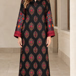 Bohemian Print Satin Maxi Kaftan Dress with Button Front