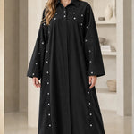 Colorblock Button Accent Maxi Shirt Dress Modest Long Sleeve Kaftan