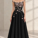 Off-The-Shoulder 3D Floral Applique A-Line Evening Gown