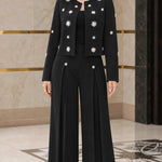 Star Embellished Cropped Jacket and Pleated Wide Leg Pants 2-Piece Suit Set