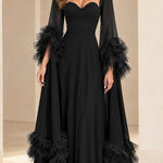 Sweetheart Neckline Tiered Tulle Ruffle Sleeve Evening Gown