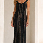 Women's Ruffled Lace Trim Maxi Dress with Lace-Up Back