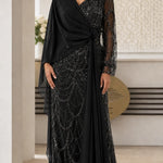 Elegant Beaded Chiffon Evening Gown with Draped Cape Sleeve