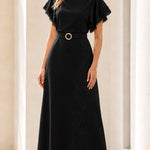 Elegant Lace-Trimmed Midi Dress with Belt