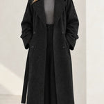 Women's Textured Longline Trench Coat with Waist Tie Belt