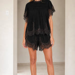 Lace Trimmed Tiered Short Set