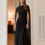 Elegant Mock Neck Corset Cape Evening Maxi Dress