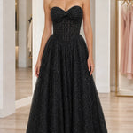 Strapless Glitter Tulle Sweetheart Corset Evening Gown