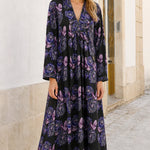 Women's Floral Print V-Neck Long Sleeve Maxi Dress