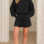 Women's Casual Crewneck Sweatshirt and Drawstring Shorts Lounge Set