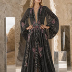 Elegance Embroidered Beaded Long Sleeve Evening Gown