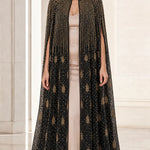 Beaded High-Neck Floor-Length Evening Cape Dress