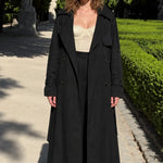 Women's Double-Breasted Maxi Trench Coat and Wide-Leg Pants Set