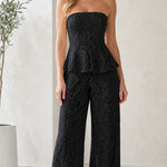 Strapless Floral Lace Peplum Wide-Leg Jumpsuit