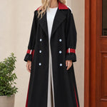 Women's Colorblock Maxi Trench Coat with Belt and Cuff Straps