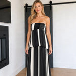 Women's Strapless Striped Tiered Maxi Dress with Smocked Back