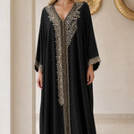 Elegant Embellished V-Neck Kaftan Maxi Dress with Beaded Trim