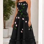 Stunning Embroidered Floral Strapless Midi Dress