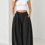 Women's High Waisted Pleated Balloon Pants Plaid Wide Leg Casual Trousers
