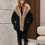 Women's Oversized Plush Faux Fur Trim Cocoon Coat