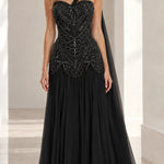 Beaded Corset Asymmetric One-Shoulder Evening Gown with Flowing Chiffon Skirt