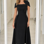 Elegance Bow Accent Square Neck Midi Dress