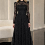 Elegant Mock Neck Long Sleeve Lace A-Line Formal Evening Gown
