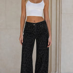 Women's Leopard Print High-Waisted Wide Leg Denim Pants
