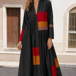 Boho Colorblock Long Sleeve Midi Dress