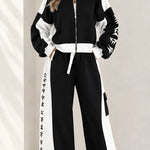 Women's Colorblock Zip-Up Tracksuit Set Wide Leg Sweatpants 2-Piece Lounge Set