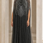 High Neck Beaded Cape Evening Gown Elegant Embellished Formal Maxi Dress