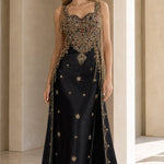 Embellished Strapless Evening Gown with Cascading Fringe Detail