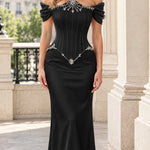 Off-the-Shoulder Rhinestone Corset Evening Gown