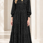Embroidered Tiered Long Sleeve Maxi Dress with Smocked Cuffs