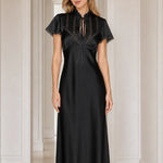 Elegance Satin Lace-Trim Maxi Dress
