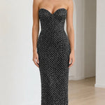Stunning Sequin Embellished Strapless Maxi Evening Dress