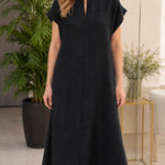 Women's Casual Linen-Feel Keyhole Maxi Dress with Back Tie Detail